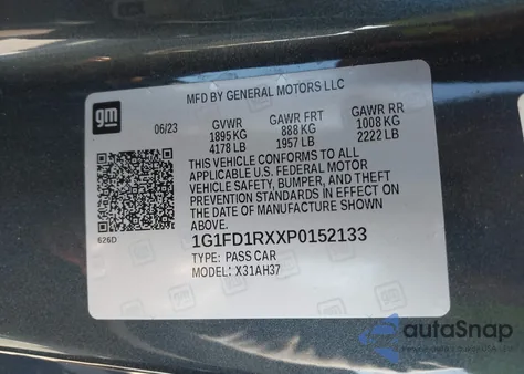 2023 Chevrolet Camaro Rwd 3Lt from USA, damaged, VIN 1G1FD1RXXP0152133